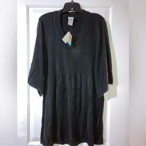 Just My Size, three quarter bell sleeve, thigh length, ribbed, black sweater, 3X